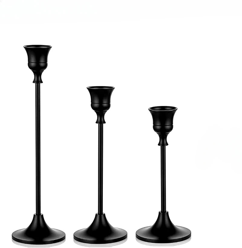 Obsidianfarbene Kerzenhalter, 3er-Set mit breiten Standfüßen und Kelchaufsatz