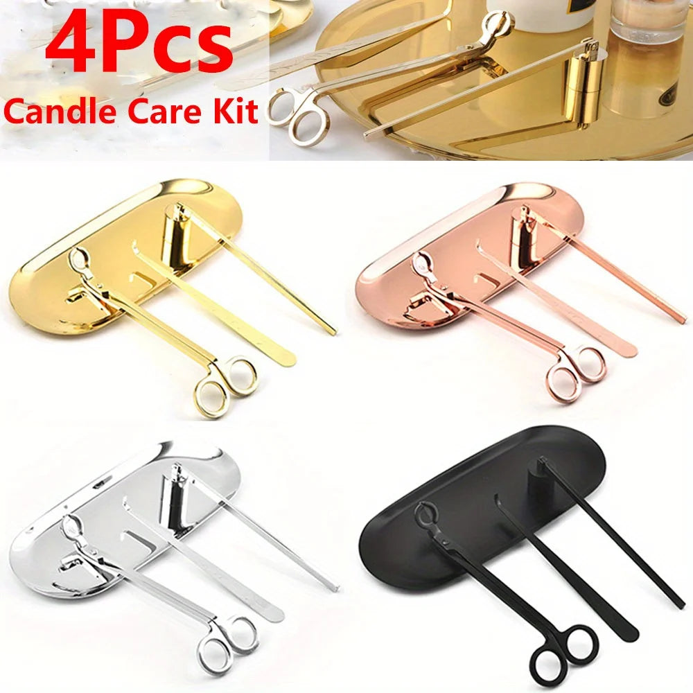 4-piece candle care kit tools in four finishes: gold, rose, silver, and black