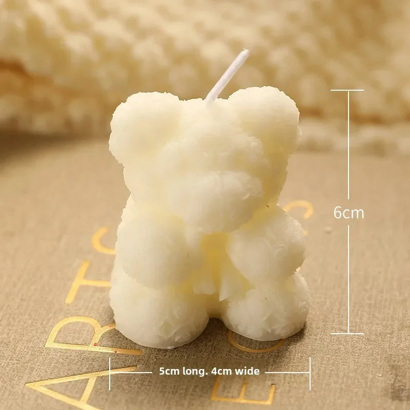 Ivory white rose bear scented candle with white wick, small size 6cm height