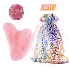Petal quartz pink roller and heart gua sha, gift pouch