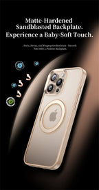 Champagne gold phone case with rotating MagSafe ring and triple camera cutouts