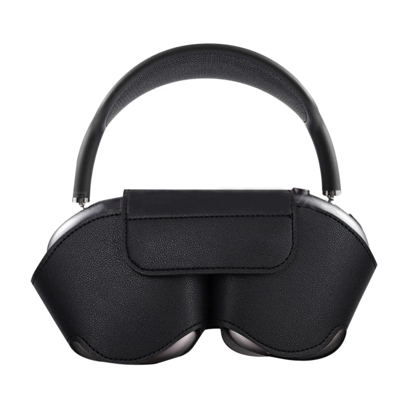 Black PU protective cover for AirPods Max with top flap and dual ear guards