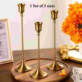 Vintage Metal Tabletop Candle Holder Set, Gold Trio Set—3 Kerzenhalter auf Tablett