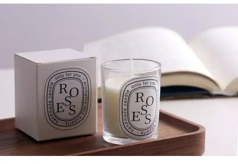 Bougie parfumée en verre ROSES avec boîte blanche assortie