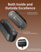 Black leather AirPods Pro 3 case open view, soft lining and fixed opening cover