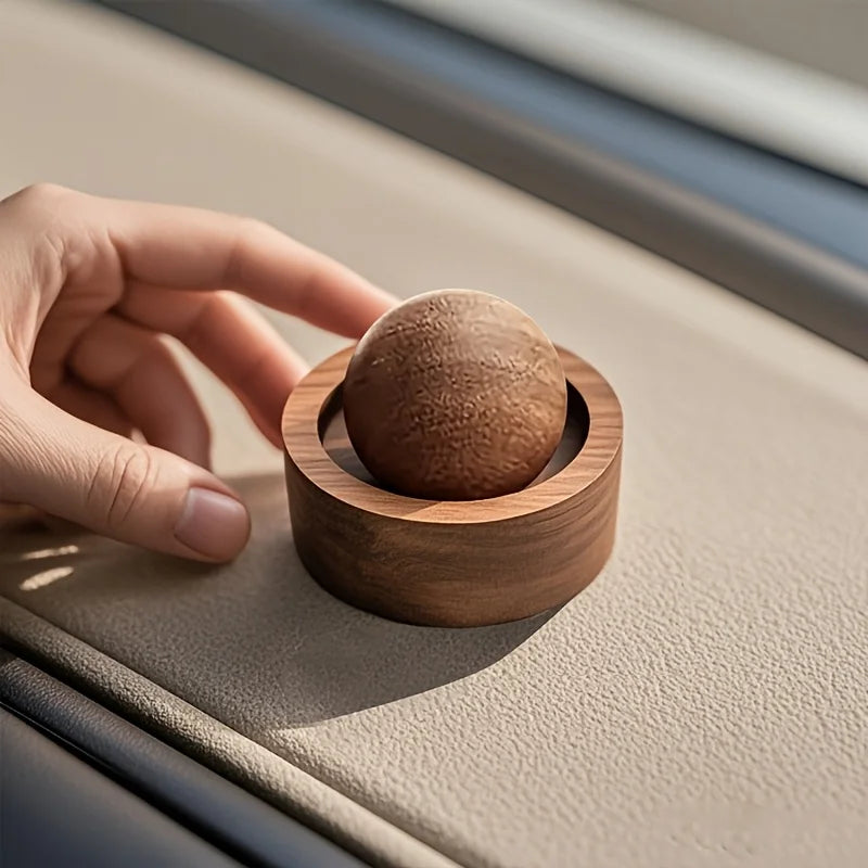 Walnut brown mini wooden aroma diffuser cup with round scent ball, hand adjusting