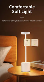 White classic stepless dimming table lamp with cylindrical base and glowing top