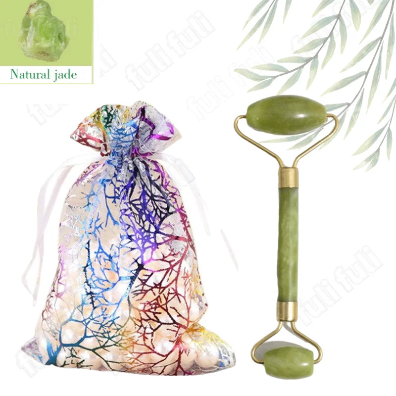 Forest jade green roller and heart gua sha, with gift pouch