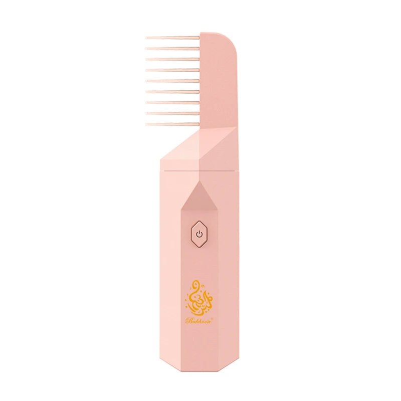 Pink USB aromatherapy burner with comb-like incense stick holder and control panel