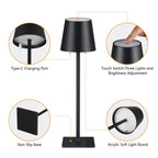 Obsidian LED desk lamp diagram: Type-C charging port, touch switch, non-slip base