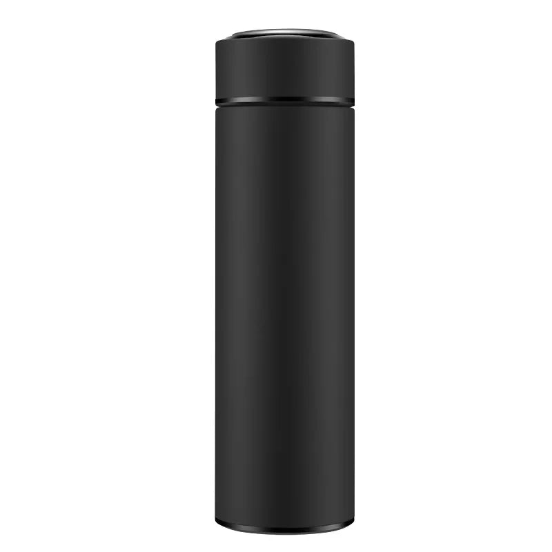 Dual-wall smart thermos, matte black body with black screw lid