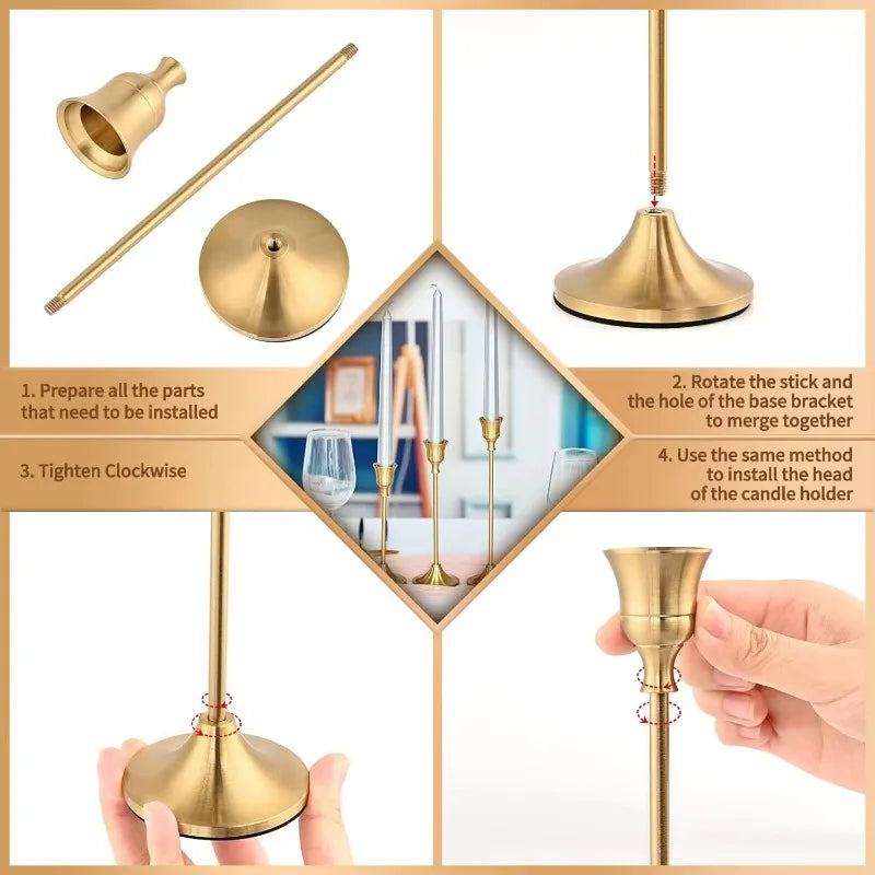 Goldfarbenes Kerzenhalter-Set mit 3 Teilen: Sockel, Stange und Schale