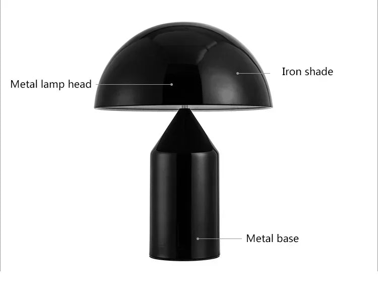 Black mushroom LED table lamp diagram: metal lamp head and metal base