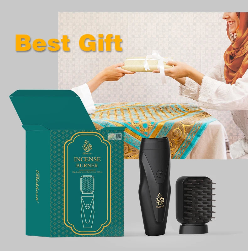 Black electric hair bakhoor diffuser kit with diffuser body and comb attachment