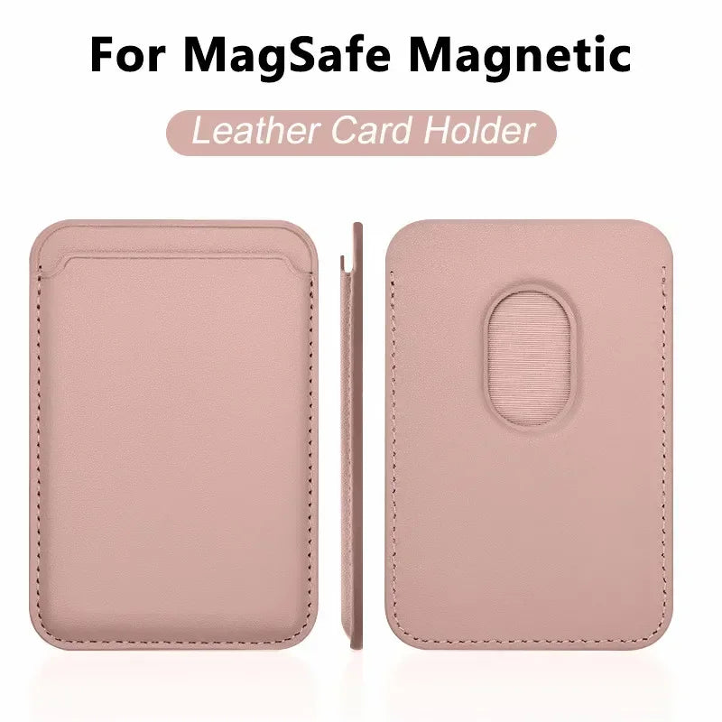 Magnetic wallet in pink leather, with side thickness and oval card window
