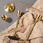 Goldfarbene Kerzenhalter, 3 Stangen mit Sockeln und Schalen (Einzelteile im Set)