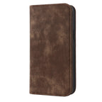 Cognac brown MagSafe flip wallet case with textured finish, closed