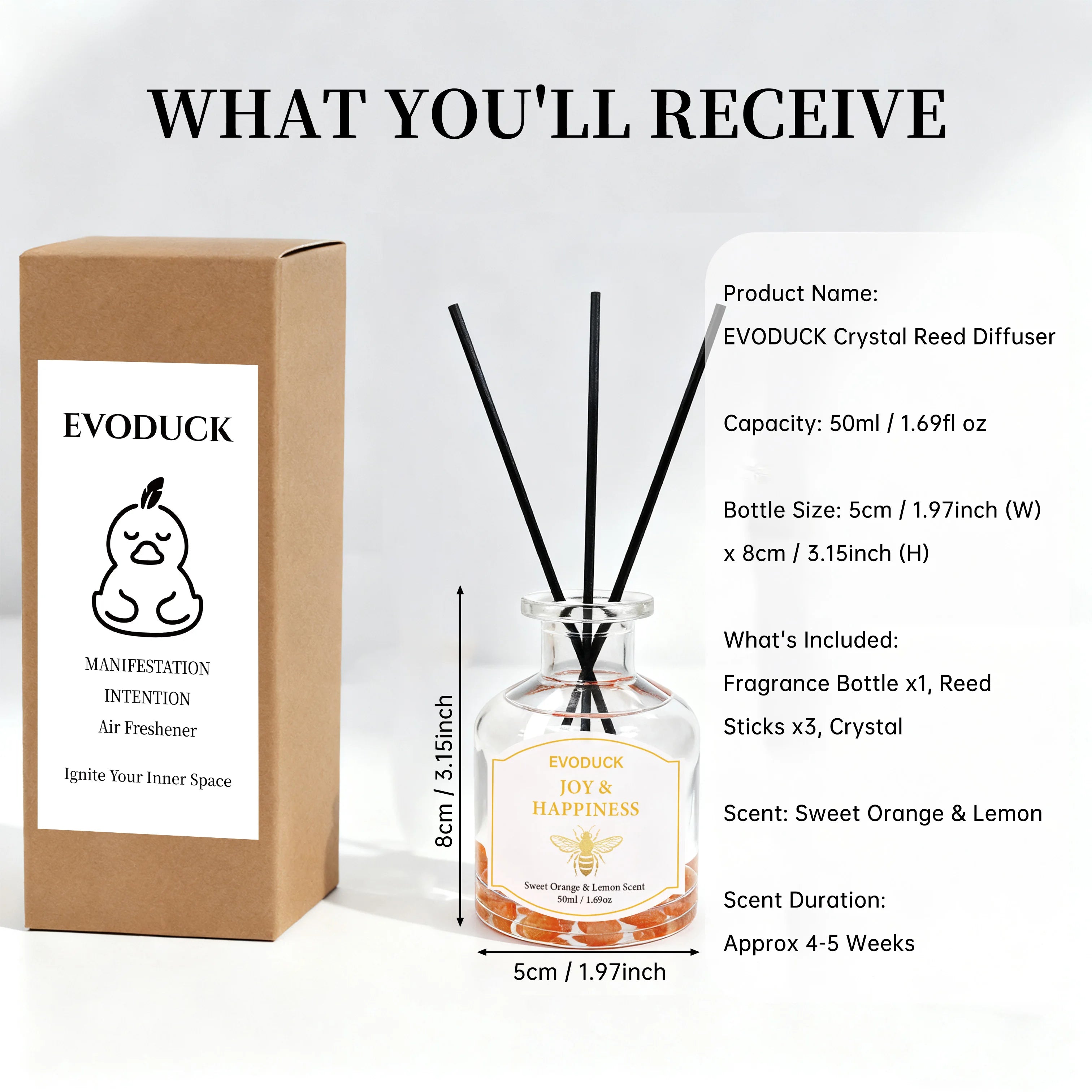 Botanical reed diffuser set, 100ml—sweet orange & lemon scent, 3 black reeds
