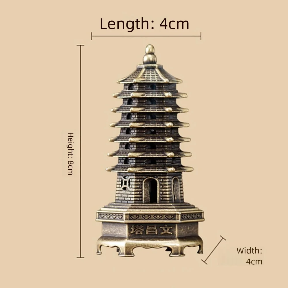 Brass pagoda incense holder statue with tiered roof and arched base