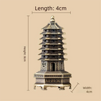 Brass pagoda incense holder statue with tiered roof and arched base