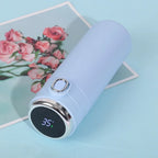 Blue 400ml smart thermos with digital temperature display and chrome ring