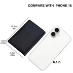 Black PU leather card holder folded, with size measurements shown