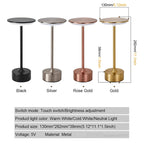 Cordless touch reading lamp height and color options: black, silver, rose gold, gold