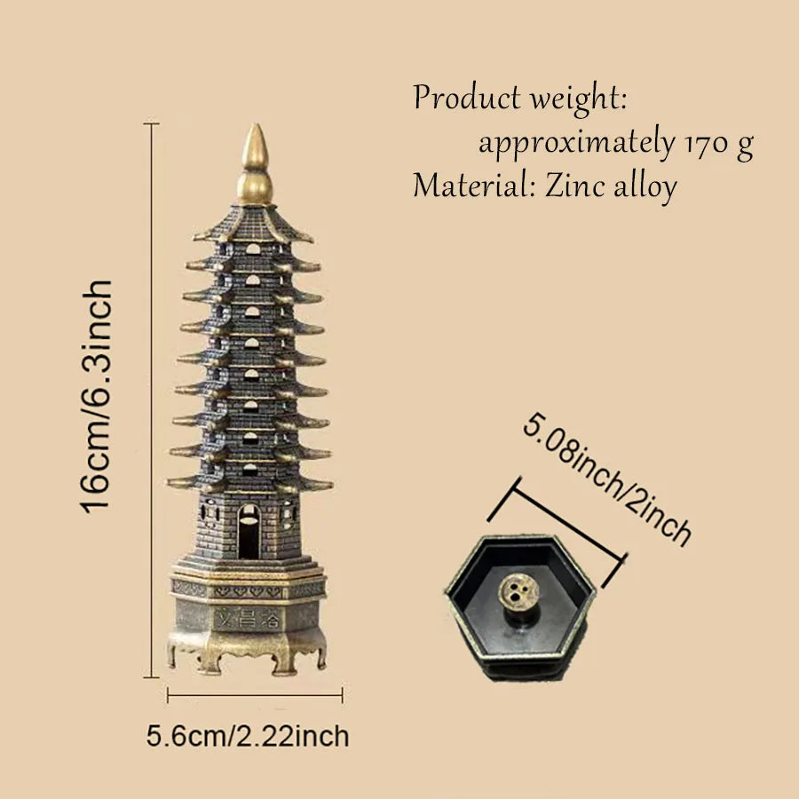 Incense stand size: about 16 cm tall, zinc alloy, hex base with incense holder