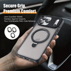 Matte MagSafe phone case with ring holder, gray finish, camera cutouts and MagSafe-style ring