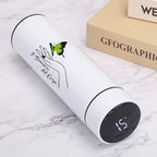 Smart thermos 500ml in white with butterfly decal and black touch temperature display