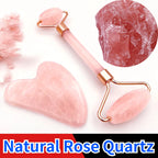 Rose quartz glow roller with pink heart stone and gold-tone handles