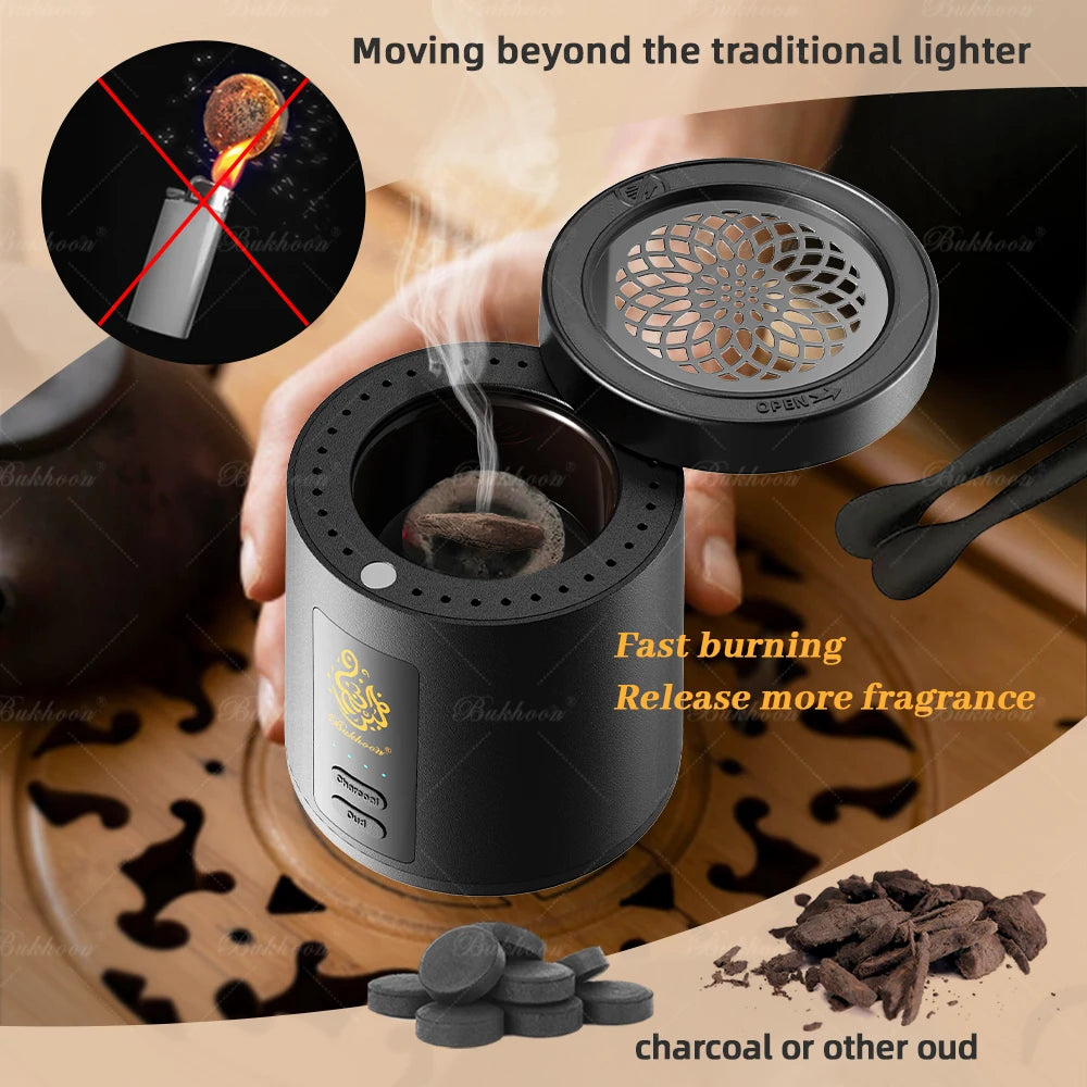 Portable incense burner with lid and handle; for charcoal or oud