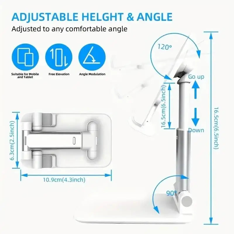 Adjustable desk phone stand with foldable design for height and angle control