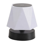 White hexagonal shade cordless LED lamp with matte black base and touch button