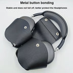 Black protective cover case with metal button fasteners on the ear cup area