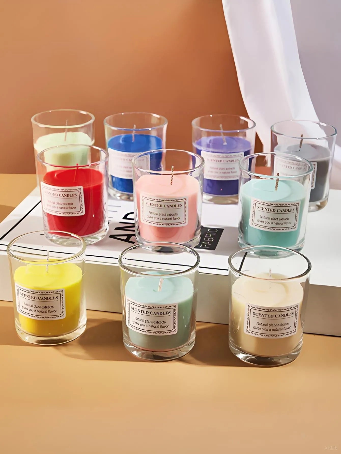 Romantic Glass Aromatherapy Candle set in clear glass jars with red, blue, purple waxes