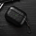 Crocodile-grain AirPods case with keyring, black