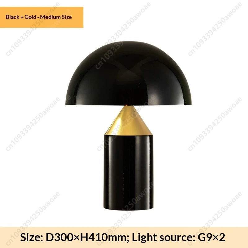 Nordic glass mushroom lamp, black dome and black base with gold interior (medium)