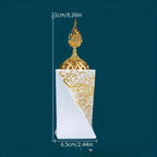 White resin bakhoor burner standing with gold finial and engraved Arabic side panel