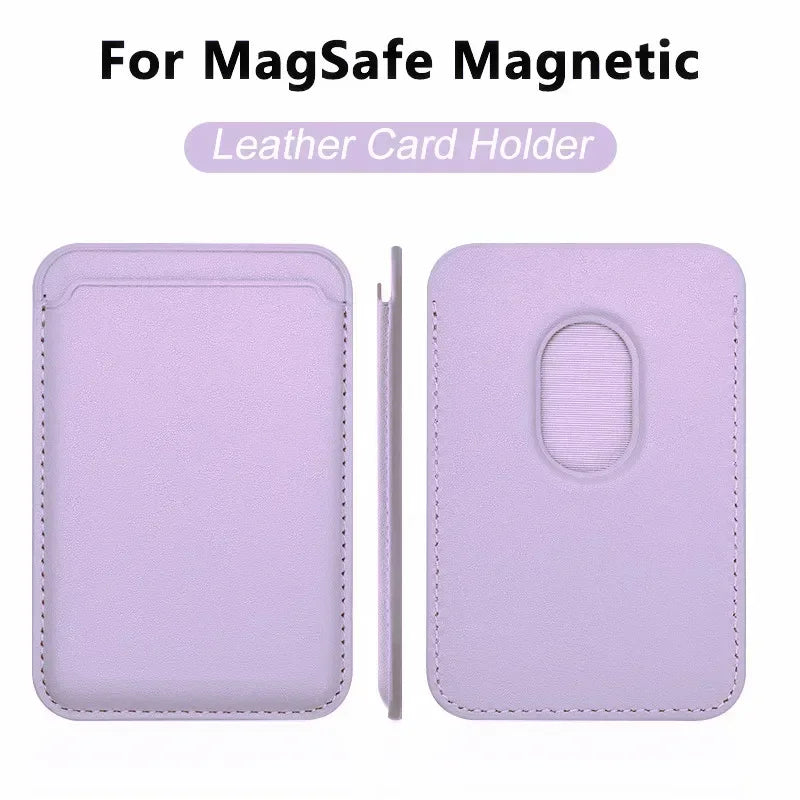 Magnetic wallet in light purple leather, back view with oval card window