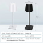 Cordless LED desk lamp size view: Pearl White shade option and Obsidian black shade