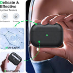 Black TPU AirPods case with lychee texture, top seam, and keyring loop