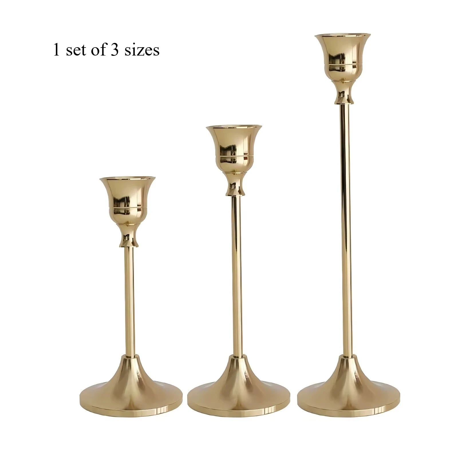 Vintage Metal Tabletop Candle Holder Set, Gold Trio Set—3 goldene Kerzenhalter im Set
