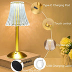 Gold cordless touch table lamp with Type-C charging port and non-slip base