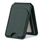 2-in-1 MagSafe wallet stand in sage green, textured leather with card holder window