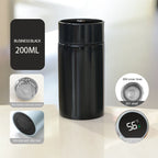 Business black 200ml smart thermos with filter top and temperature display on dark lid