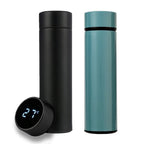 Dual-wall smart thermos set: black and teal bottles with LED temperature display