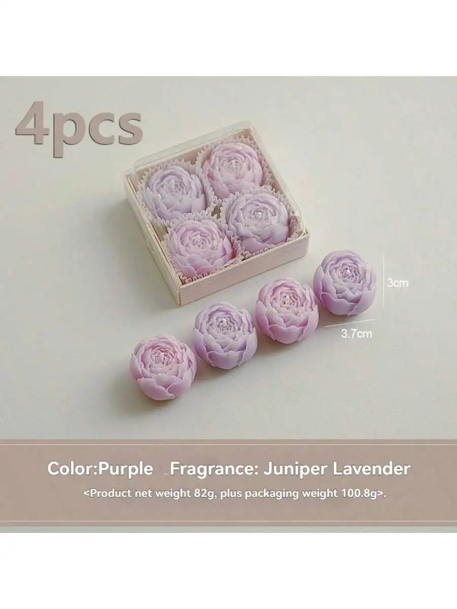 Purple series rose-shaped soy wax candles in gift box, 4-piece set