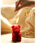 Rose bear scented candle gift set, red rose bear candle with lit white wick