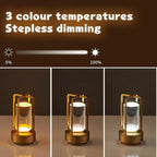 Golden cordless table lamp with touch control, dimmable warm light lantern